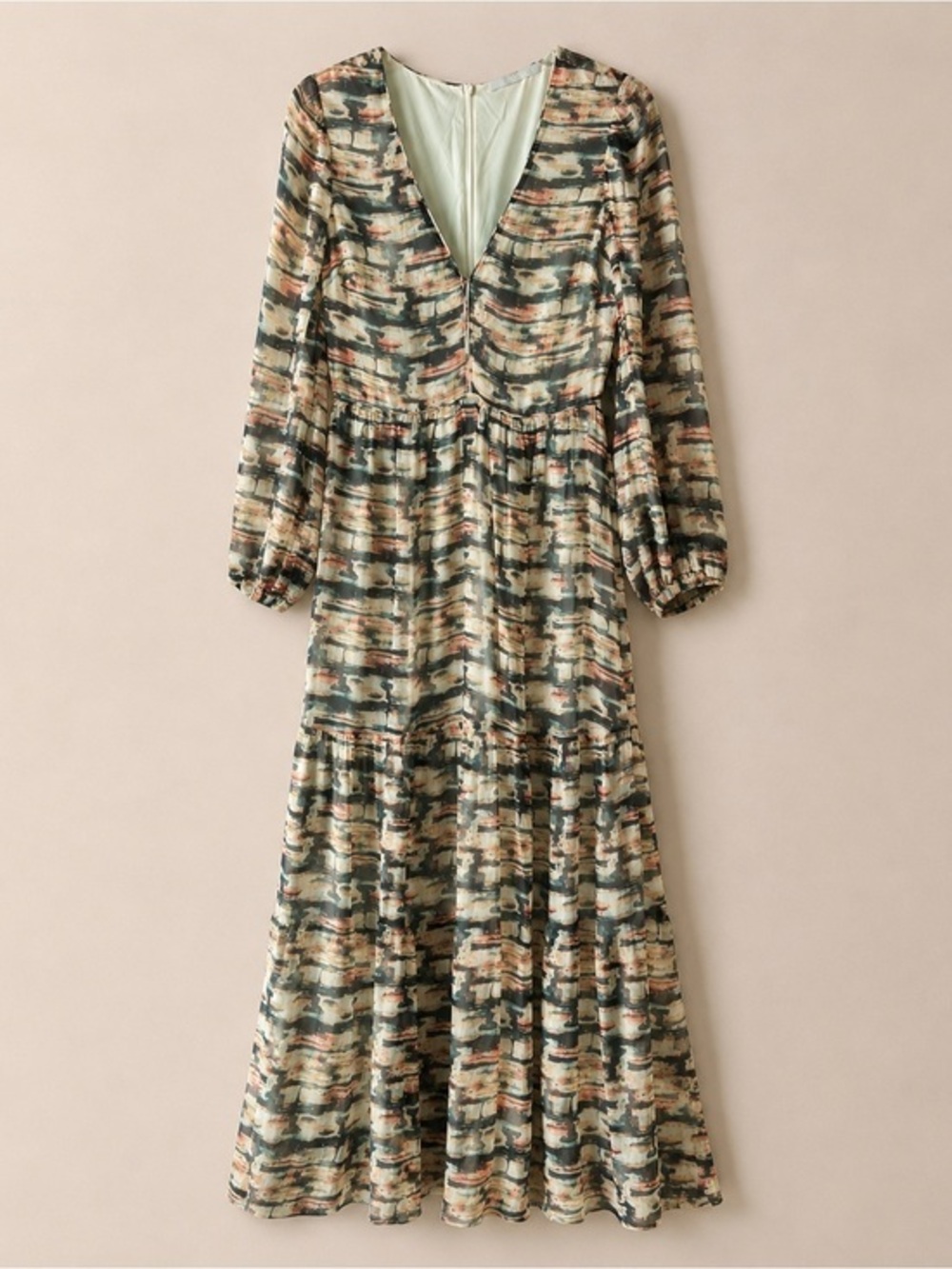 Abstract Viviana Watercolor Print Silk Maxi Dress Tiered Dress NWT S #1903